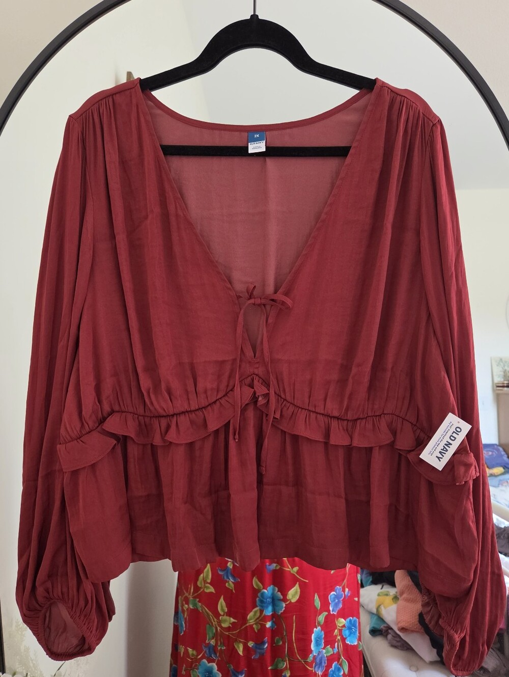 Old Navy Burgundy Red Tie Front Blouse